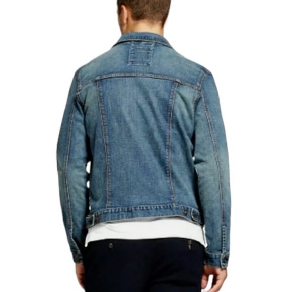 GOODFELLOW & CO Standard Fit Denim Trucker Jacket Blue Dark Wash Mens Small - Picture 3 of 4